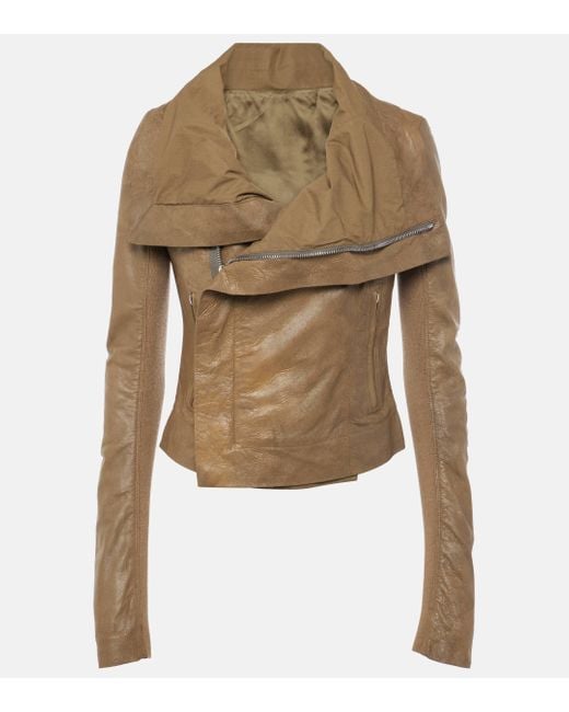 Rick Owens Natural Asymmetric Leather Biker Jacket