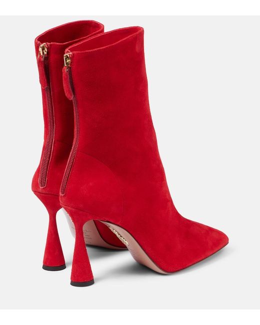 Aquazzura Red Amore 95 Suede Ankle Boots