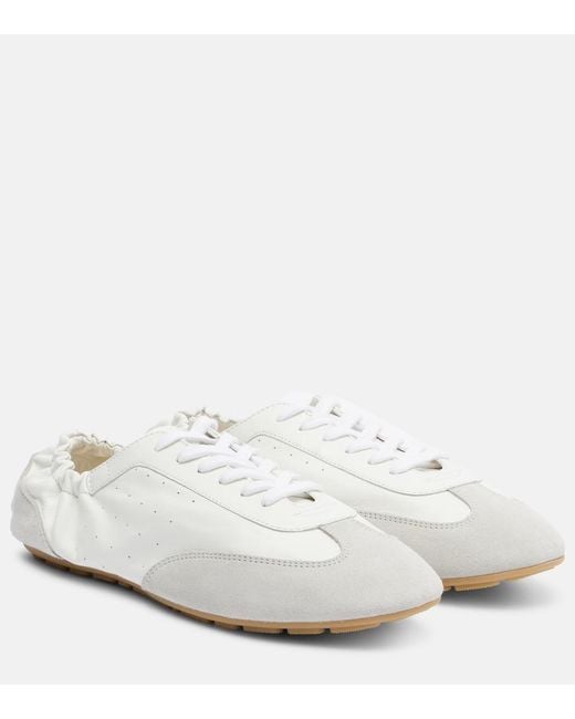 Saint Laurent White Lewis Suede-Trimmed Leather Sneakers