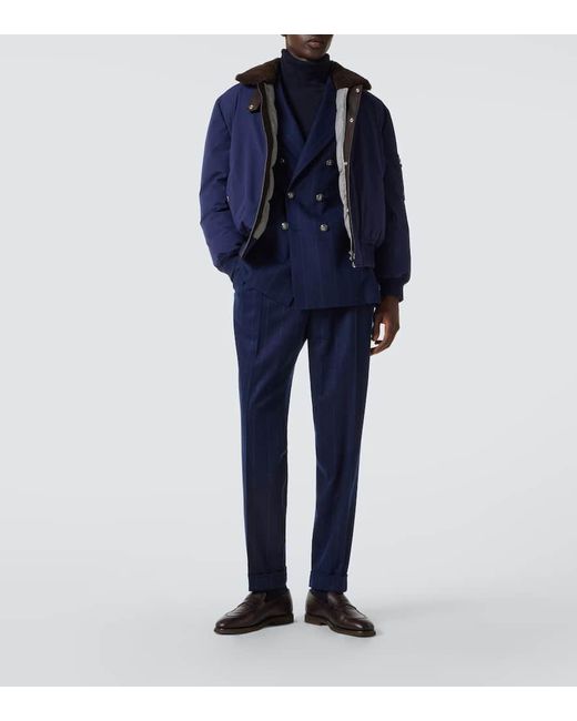 Brunello Cucinelli Blue Pinstripe Wool And Cashmere Suit for men