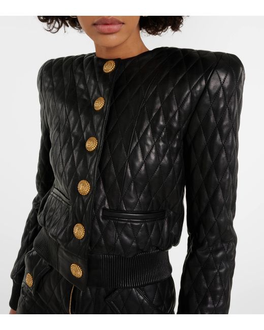 Balmain Black Quilted Leather Jacket