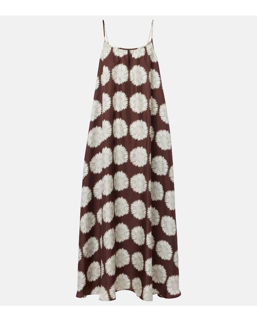 Asceno Brown Napoli Floral Silk Twill Maxi Dress