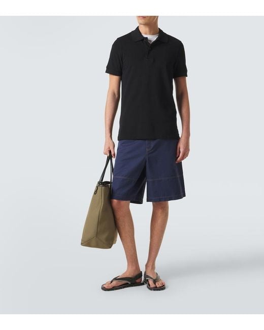 Moncler Blue Cotton And Linen Gabardine Shorts for men