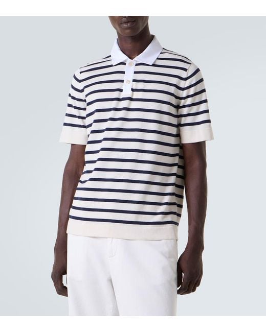 Brunello Cucinelli Blue Striped Cotton Polo Shirt for men