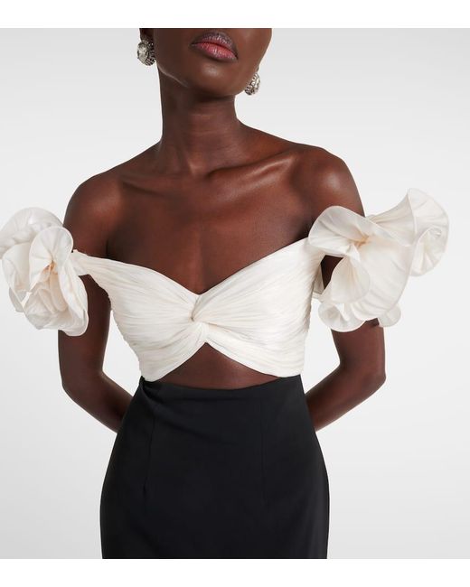 Vestido Midi Ziselle De Lurex Y Crepe Con Abertura Costarellos de color White