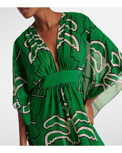 Johanna Ortiz Green Printed Georgette Maxi Dress