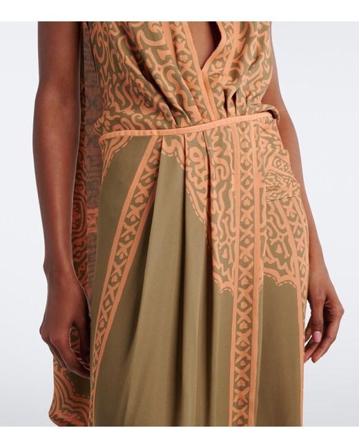Johanna Ortiz Brown Printed Silk Maxi Dress