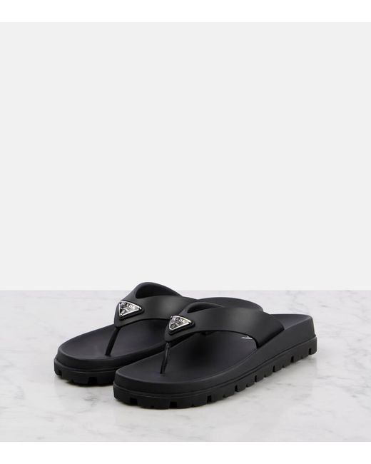 Prada Black Rubber Flip-Flop Sandal With Enamel Logo