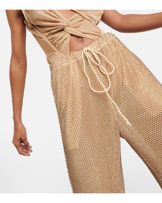 LAQUAN SMITH Natural Sequin-Embellished Pants