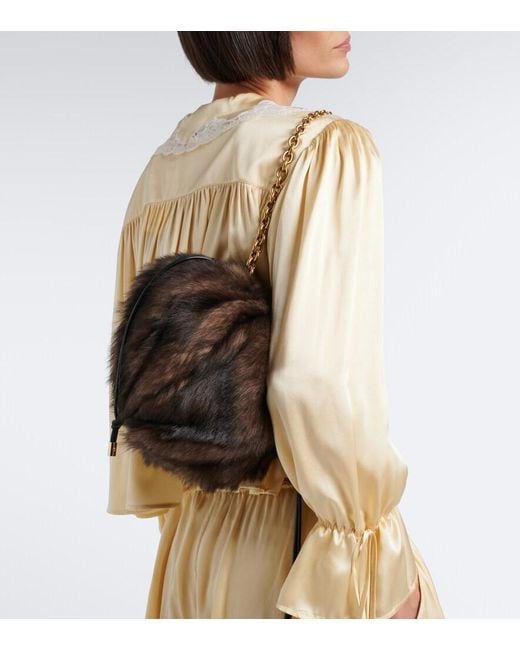 Chloé Black Plisse Shearling Shoulder Bag