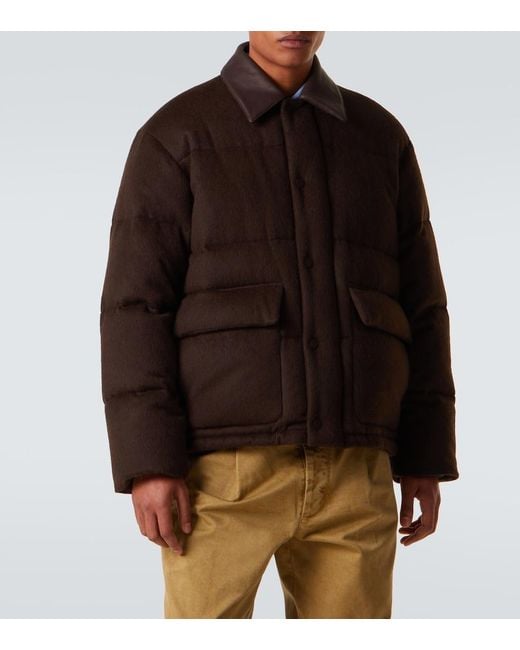 Auralee Brown Leather-Trimmed Camel Hair Down Jacket for men