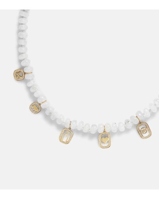 Sydney Evan Metallic Multi-Charm 14Kt Necklace With Moonstone And Diamonds