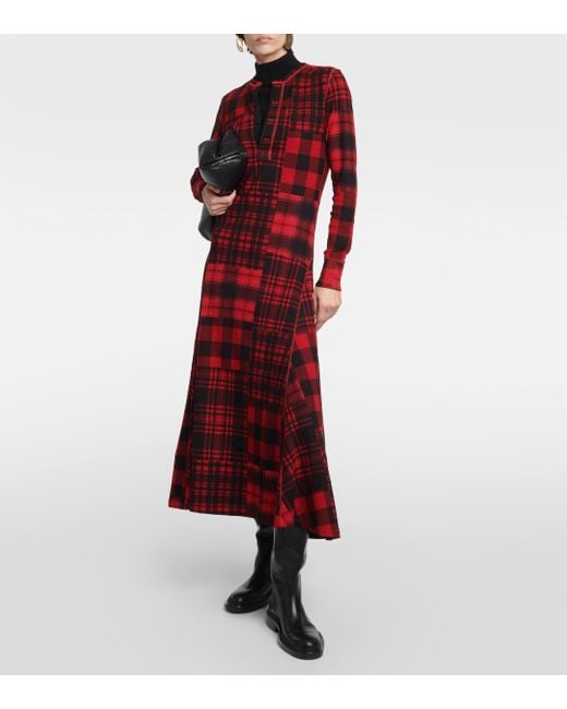 Robe longue en coton a carreaux Polo Ralph Lauren en coloris Red