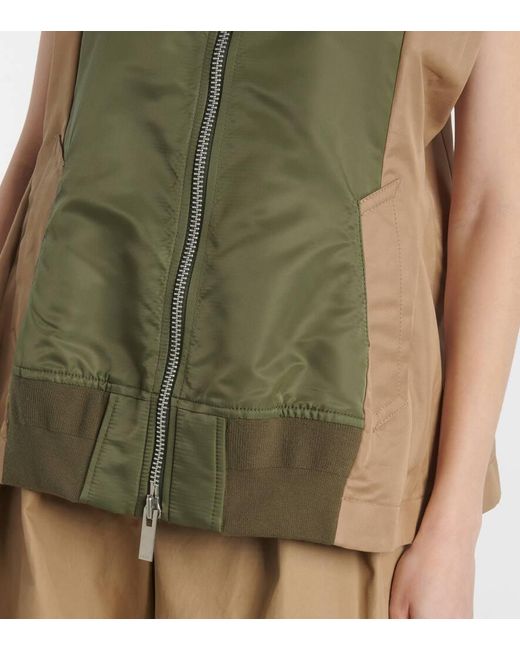 Sacai Green Paneled Twill And Gabardine Vest