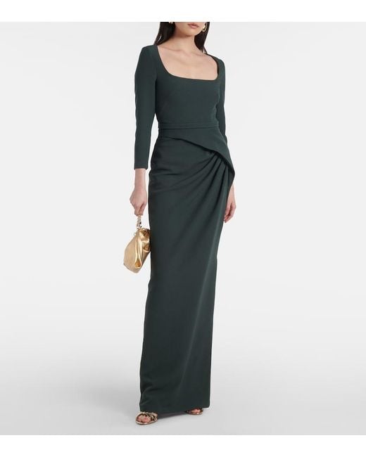 Safiyaa Green Mahir Draped Crepe Gown