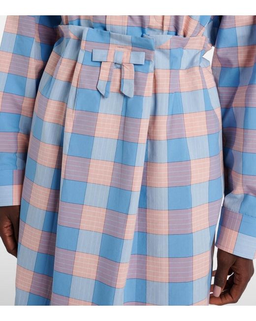 Prada Blue Checked Cotton Poplin Midi Skirt