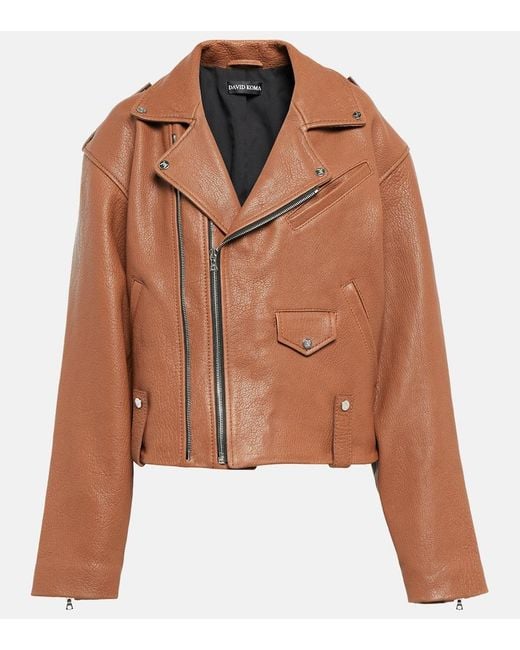 David Koma Brown Oversized Leather Jacket