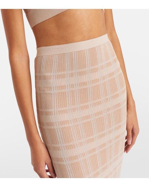 Bananhot Natural Petra Checked Ribbed-Knit Ruffled Pencil Skirt