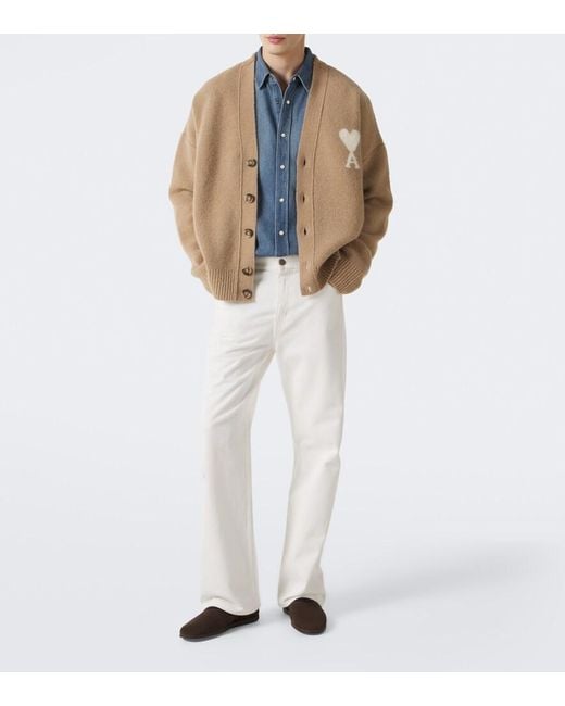 AMI Natural Ami De Cour Wool-Blend Cardigan for men