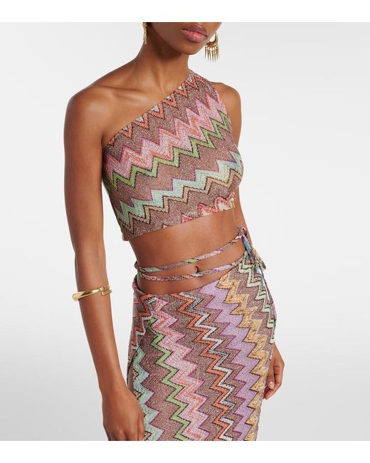 Missoni Pink Zigzag One-Shoulder Lame Top