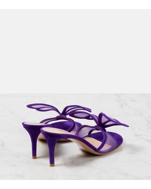 Gianvito Rossi Purple Butterfly 70 Mesh And Suede Mules