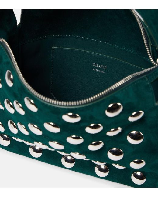 Khaite Green Elena Small Studded Suede Shoulder Bag