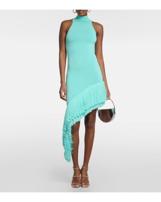 David Koma Blue Fringed Knitted Midi Dress