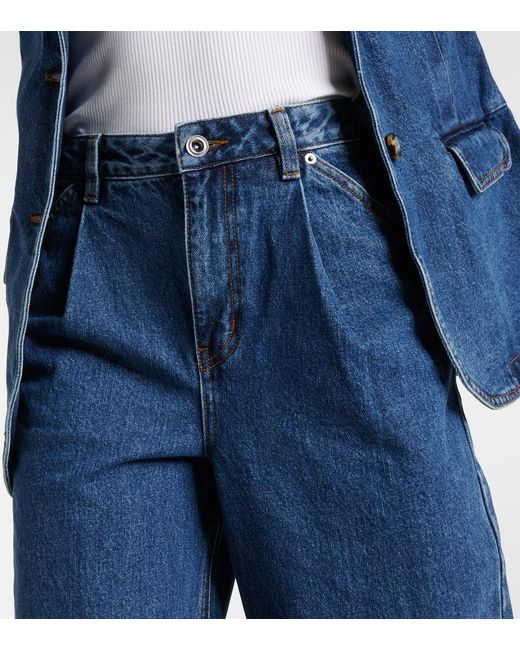 Jeans anchos de tiro alto plisados Self-Portrait de color Blue