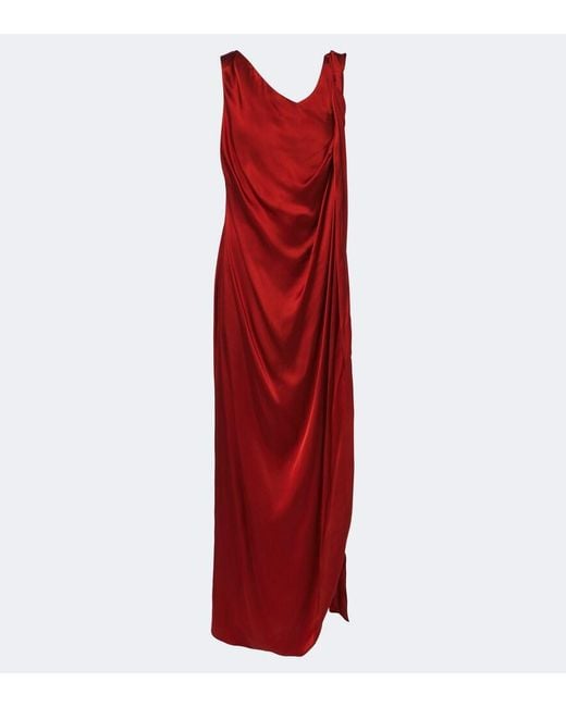 Maison Margiela Red Draped Satin Maxi Dress