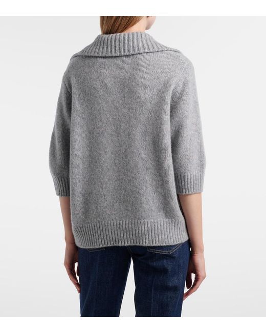 Lisa Yang Gray Lailai Cashmere And Silk Polo Sweater