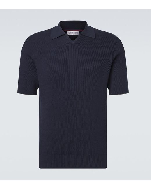 Brunello Cucinelli Blue Cotton Polo Shirt for men