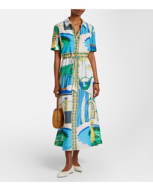 tory burch printed cotton silk dress Tory Burch Women's Printed Silk Shirtdress in The Pool Blue, size 10
