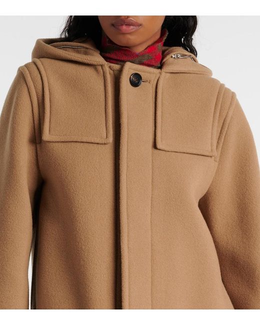 Burberry Natural Faux Fur-Trimmed Wool Coat