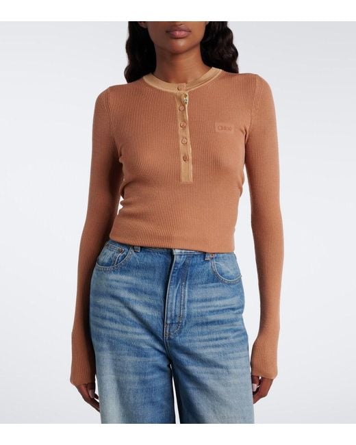 Chloé Multicolor Ribbed-Knit Wool Henley Shirt