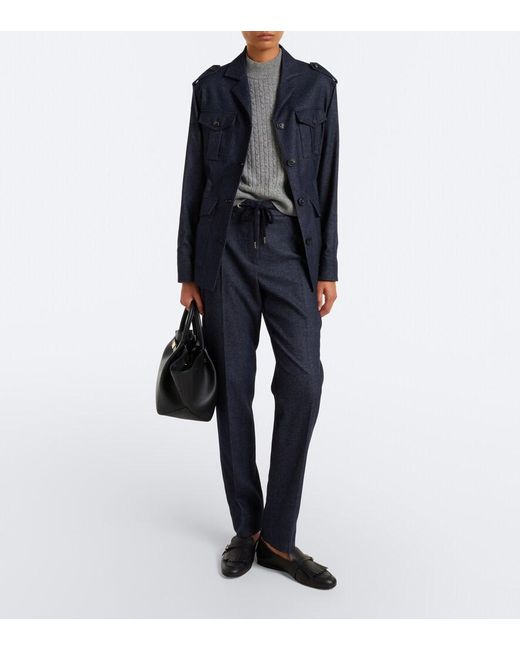 Eleventy Blue Wool-Blend Tapered Pants