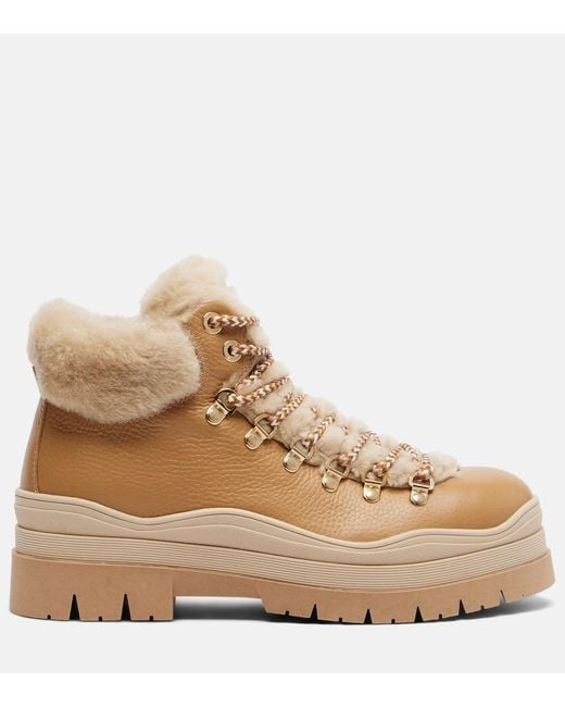 Bogner Natural Arosa Leather And Shearling Ankle Boots
