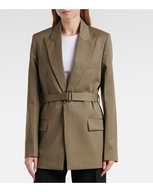 Victoria Beckham Green Belted Wool-Blend Blazer