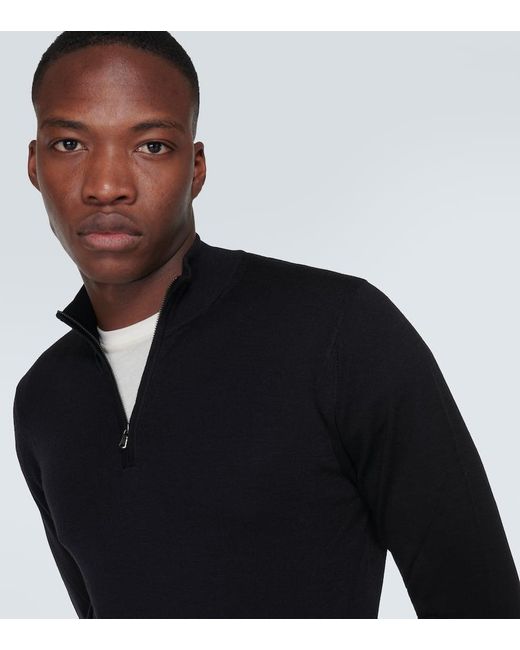 Jersey de lana con cremallera parcial Sunspel de hombre de color Black