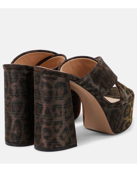 Gianvito Rossi Black Leopard-Print Lame Platform Mules