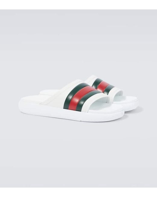 Sandalo Slider Con Nastro Web di Gucci in White da Uomo