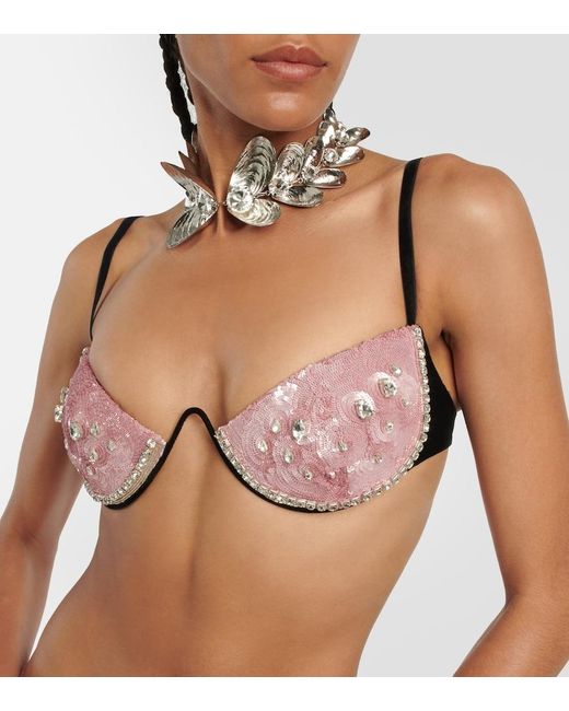 Area Pink Embellished Bra Top