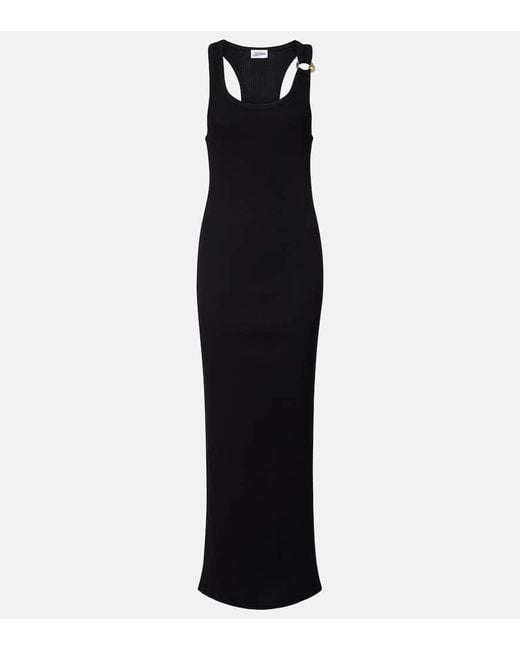 Jean Paul Gaultier Black Maxikleid Piercing Aus Baumwoll-Jersey