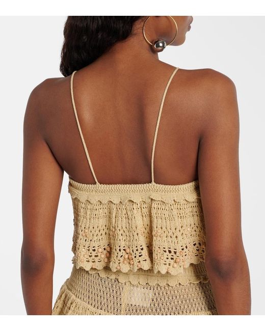Isabel Marant Natural Oraviel Beaded Crochet Crop Top
