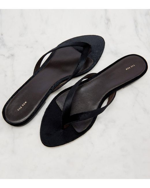 The Row Black Sacha Velvet Thong Sandals