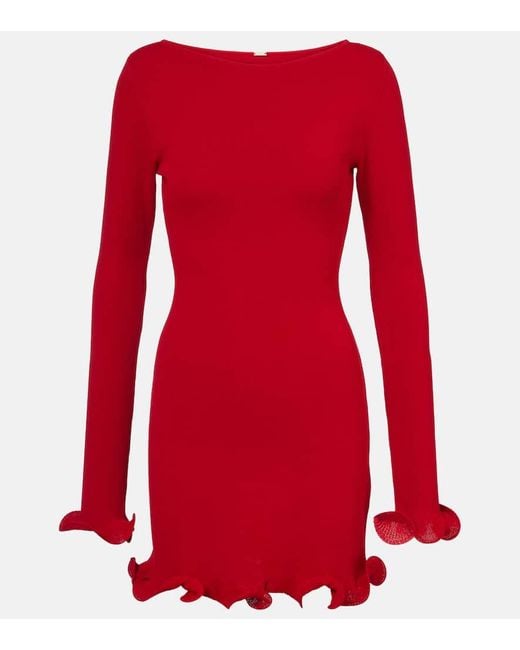 SAME Red Ruffled Knitted Minidress