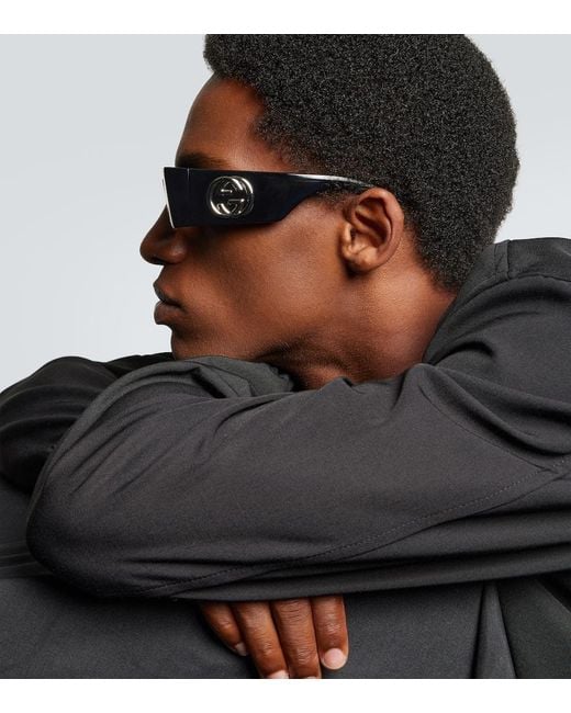 Gucci Gray Fashion Show Rectangular Sunglasses for men