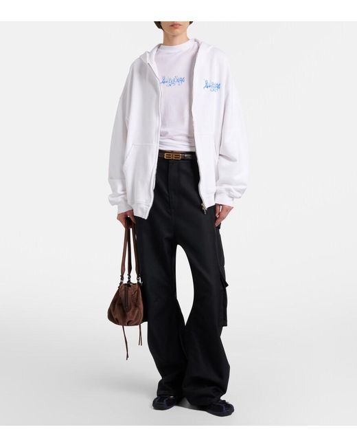 Balenciaga White Logo Cotton Jersey Zip-Up Hoodie