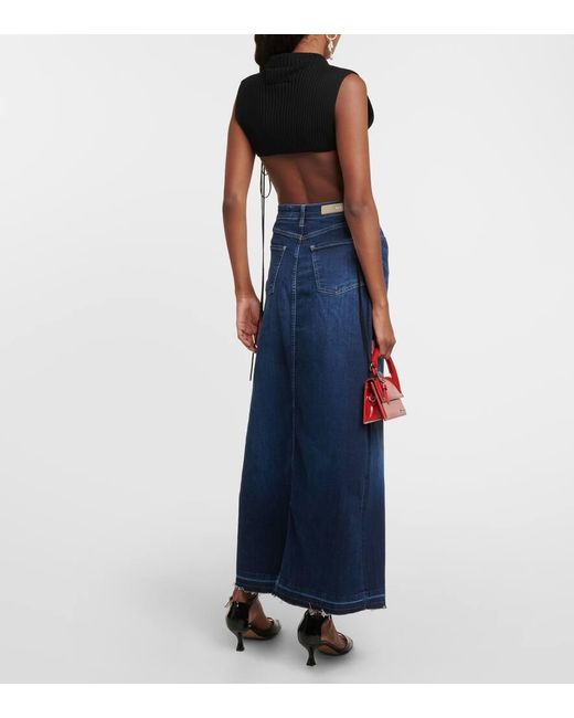 AG Jeans Blue High-rise Denim Maxi Skirt