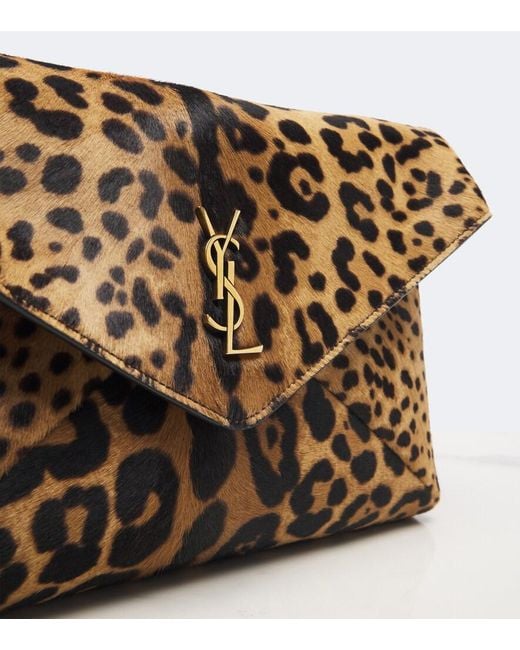 Saint Laurent Brown Cassandre Leopard-Print Calf Hair Pouch