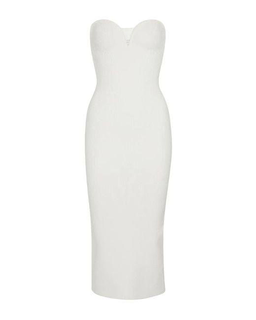 Galvan White Thalia Strapless Midi Dress